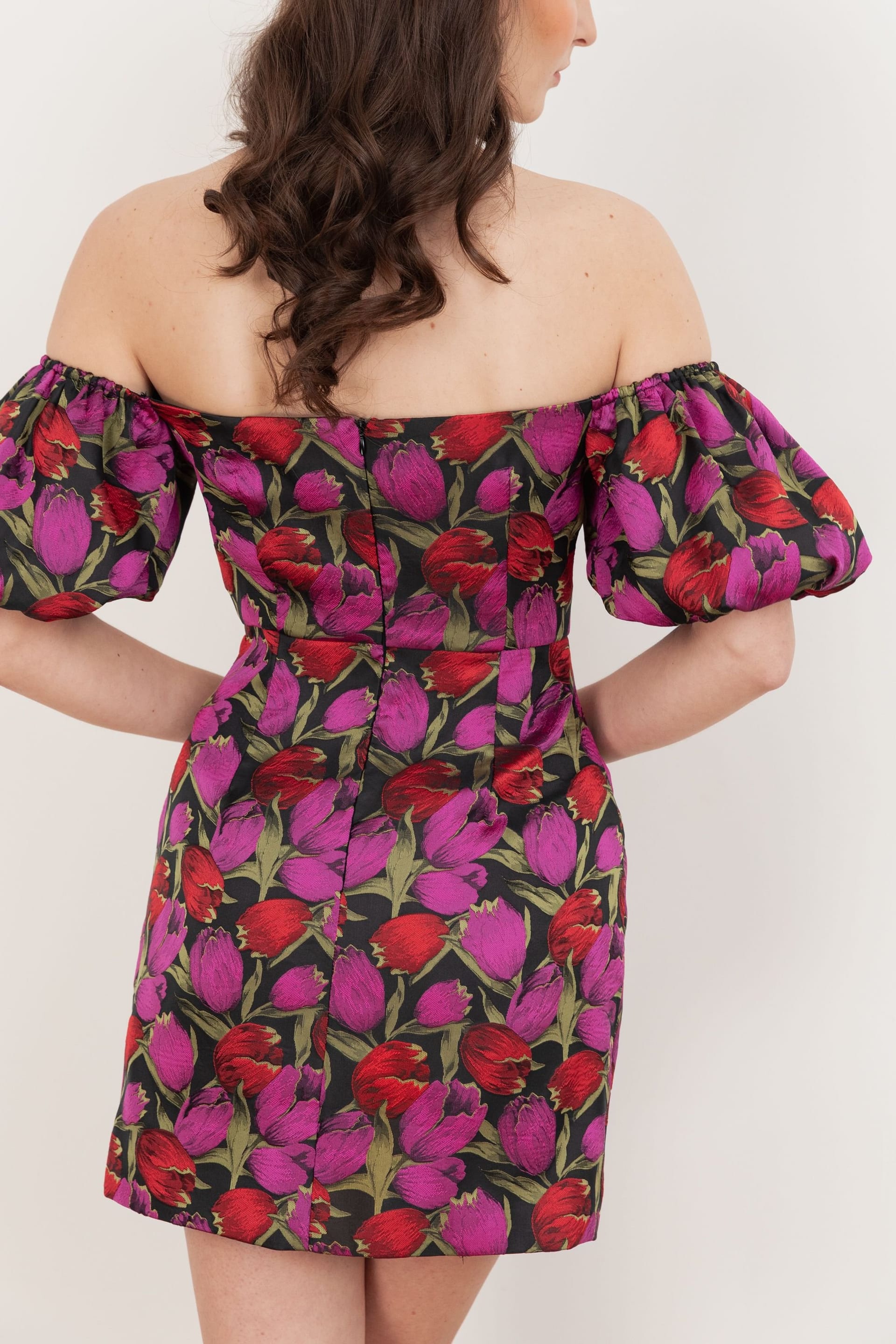 Maya Deluxe Maya Deluxe Women's Floral Jacquard Short Sleeve Bardot Mini Dress - 4