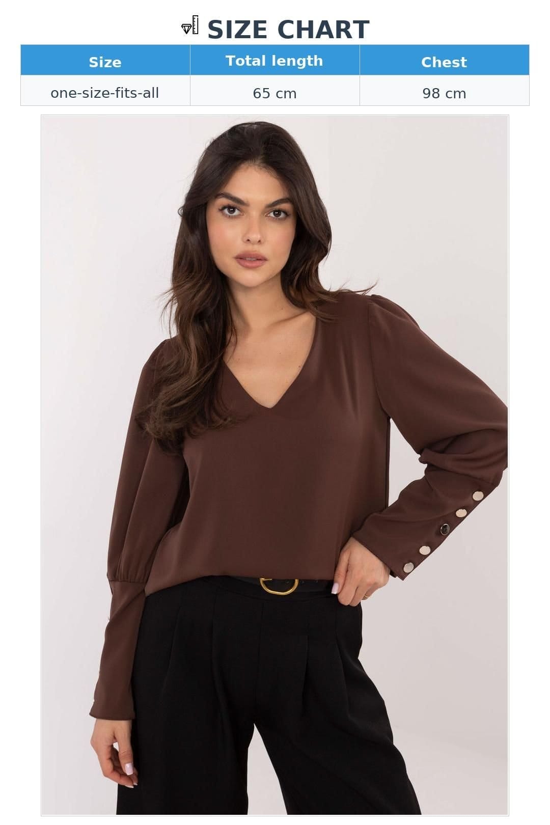 Love Lace Love Lace Women's Classic V Neck Blouse with Puff Sleeves in Brown - 4