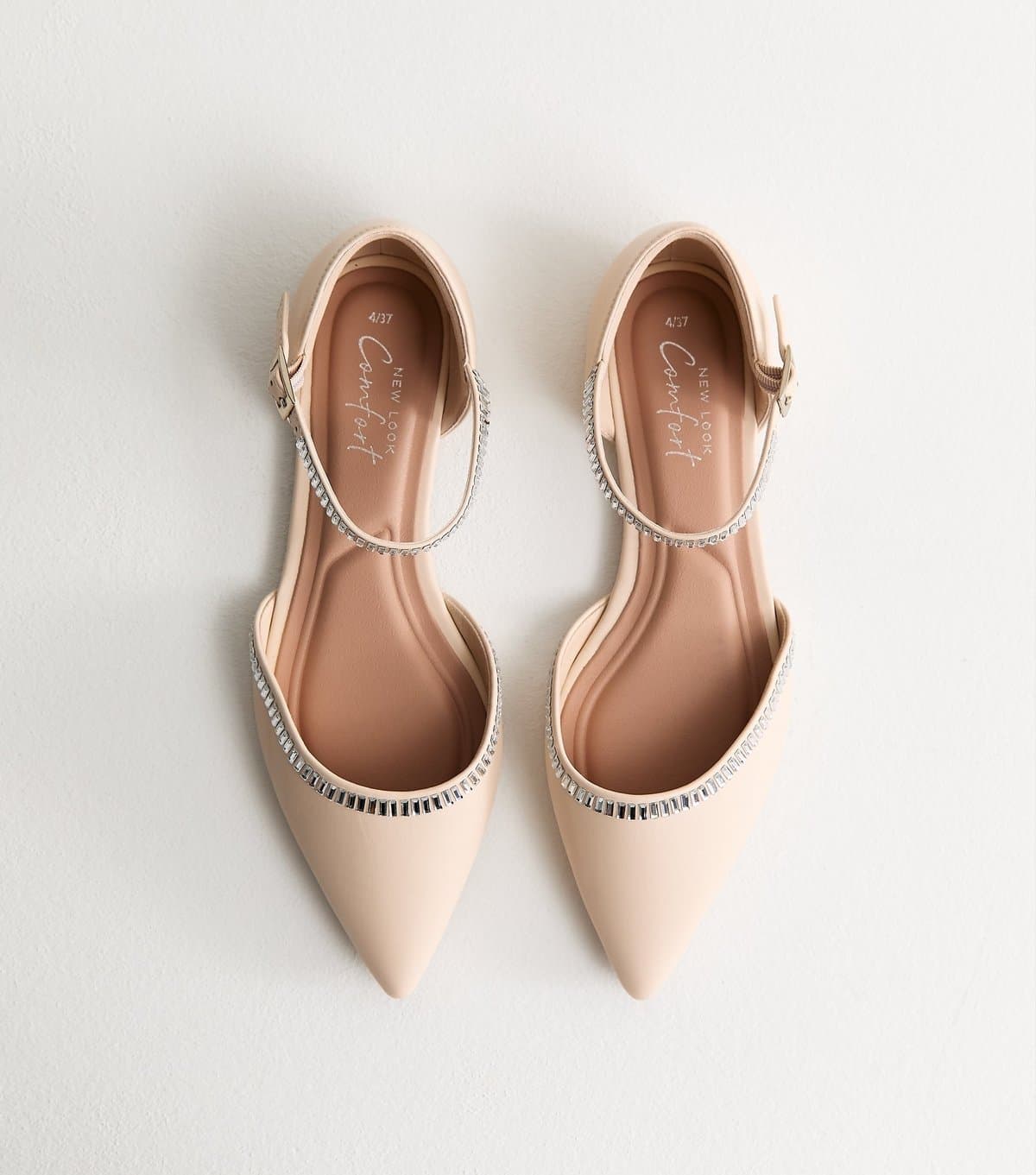 New Look Women's Cream Faux Leather Embellished Flats Vegan New Look