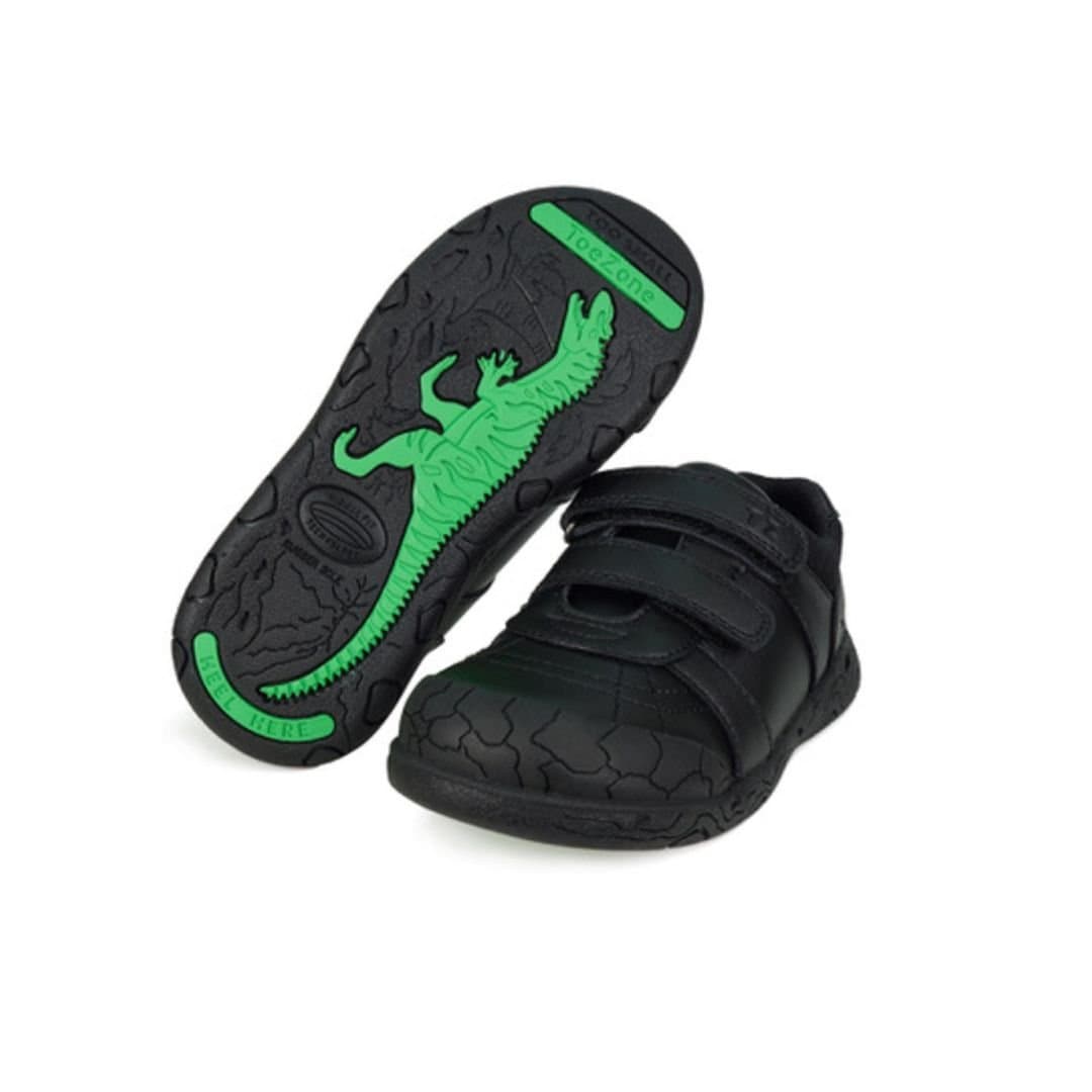 ToeZone ToeZone Men's Rebel Black Dinosaur Design Rip Tape School Shoe