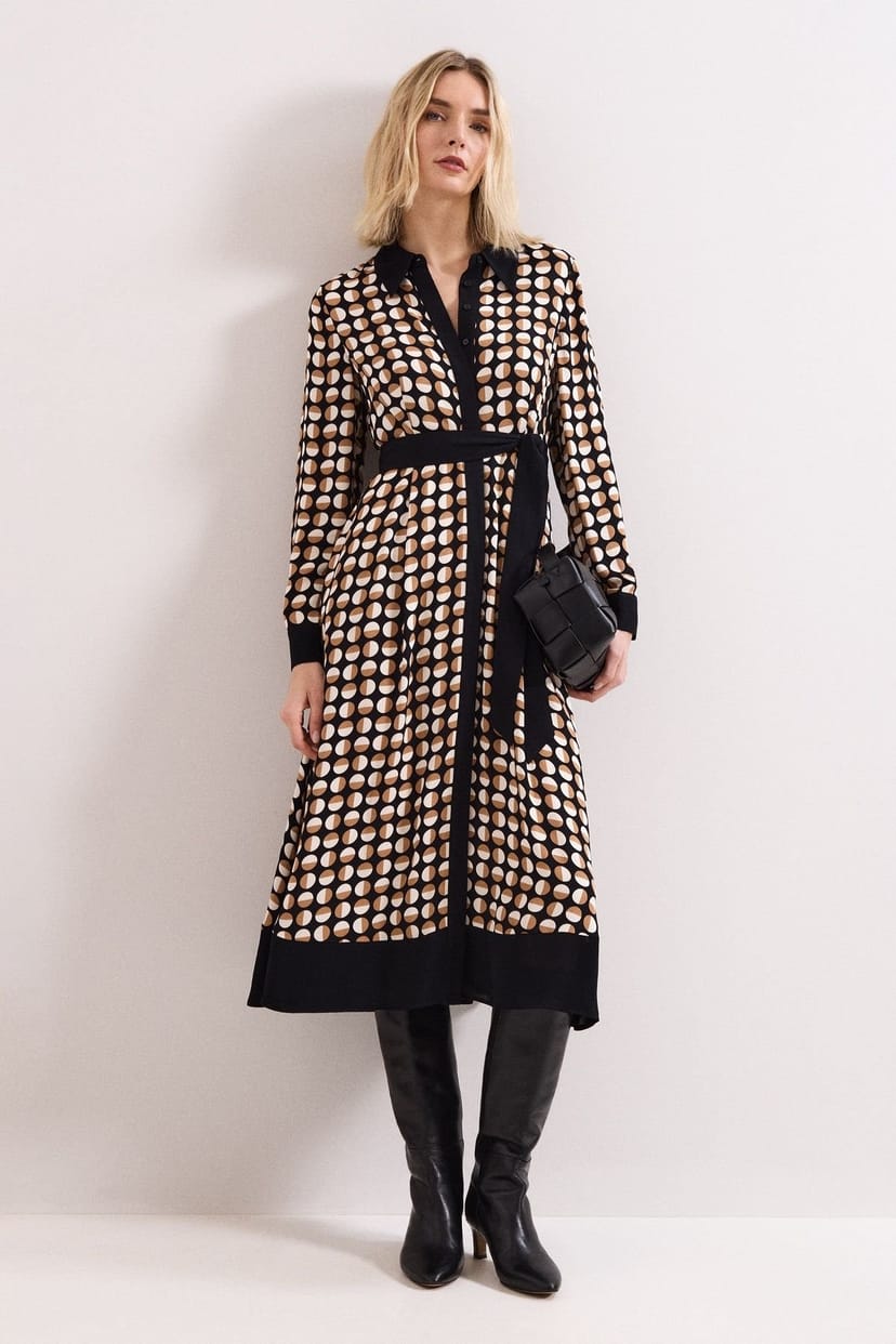 Phase Eight Phase Eight Women's Naomi Spot Tie-Waist Shirt Dress in Camel - 1