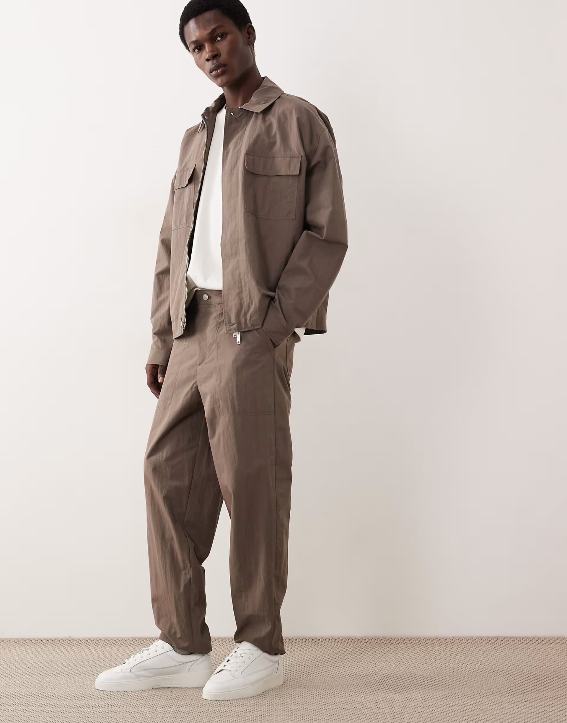 ASOS ASOS COLLECTIVE AC-B-252 carrot fit co-ord cotton nylon blend chinos in brown