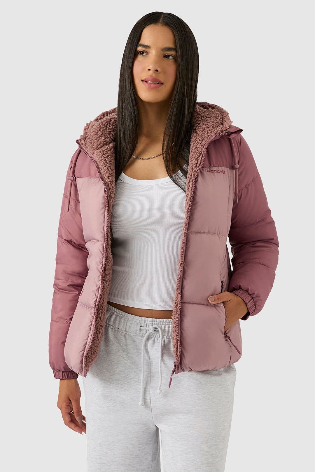 Reebok Reebok Women's Reversible Puffer Sherpa in Dusty Pink