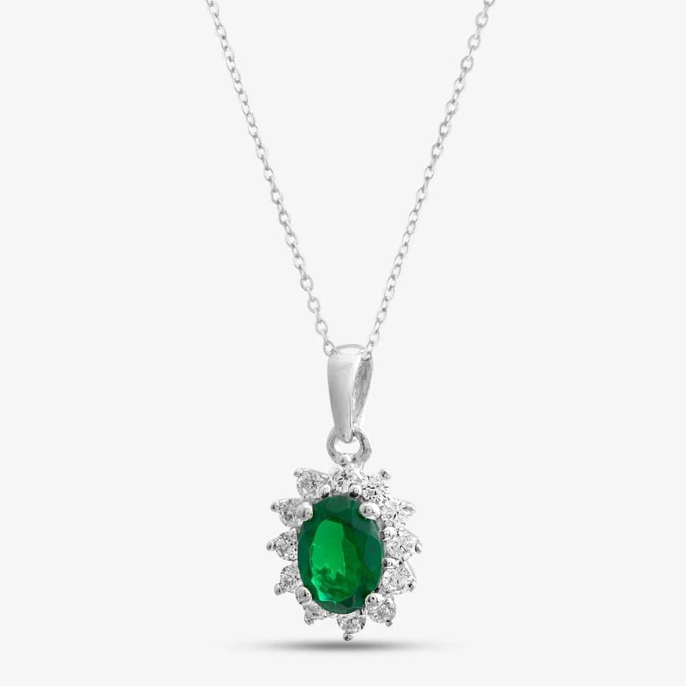 T.H.Baker T.H.Baker Silver 9ct White Gold Emerald Necklace