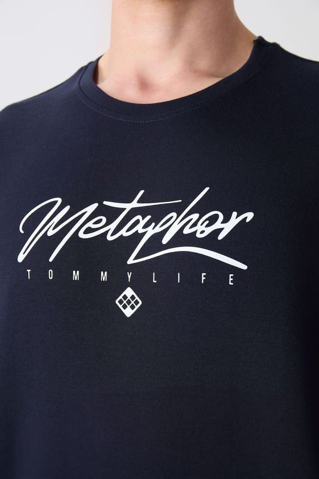 Tommy Life Tommy Life Men's Oversized Logo Crew Neck T-Shirt in Navy - 3