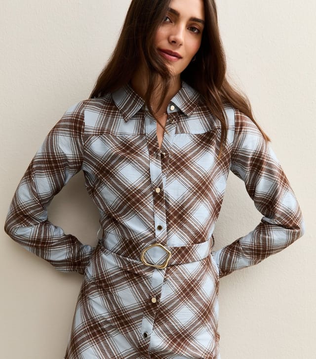 New Look Women's Blue Checked Belted Midi Shirtdress New Look - 2