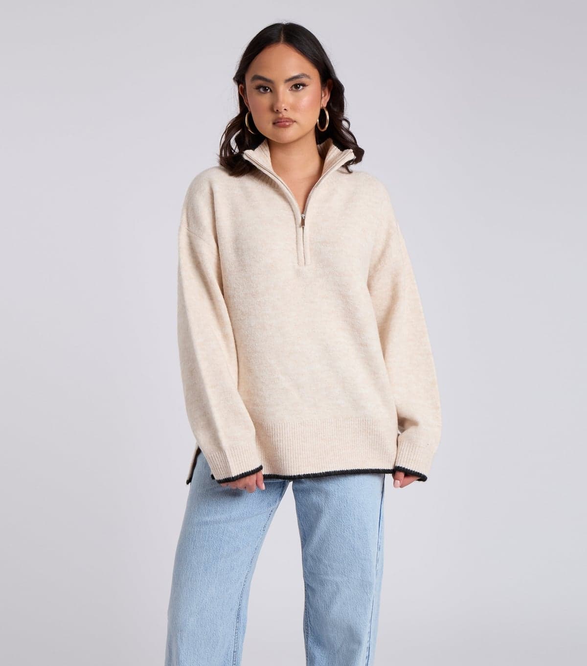 Urban Bliss Women's Cream Half Zip Jumper Urban Bliss New Look