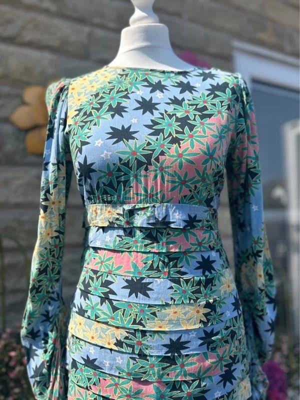 Never Fully Dressed Funky Quirky Floral tiered dress. Whimsy. Festival. Size 8