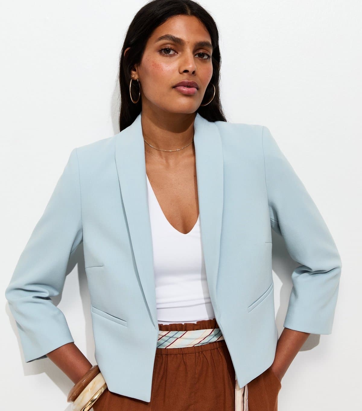 New Look Women's Light Blue Cropped Blazer New Look