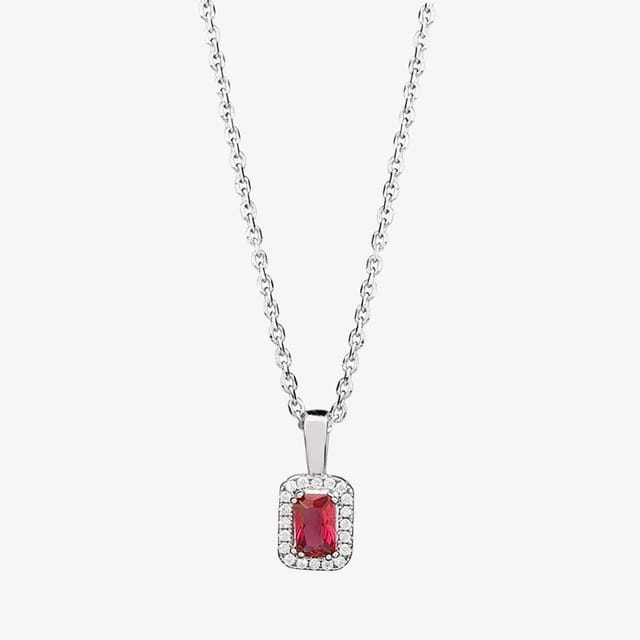 T.H.Baker T.H.Baker Women's Silver Red Cubic Zirconia Baguette Pendant & Earring Set SET14195 - 3