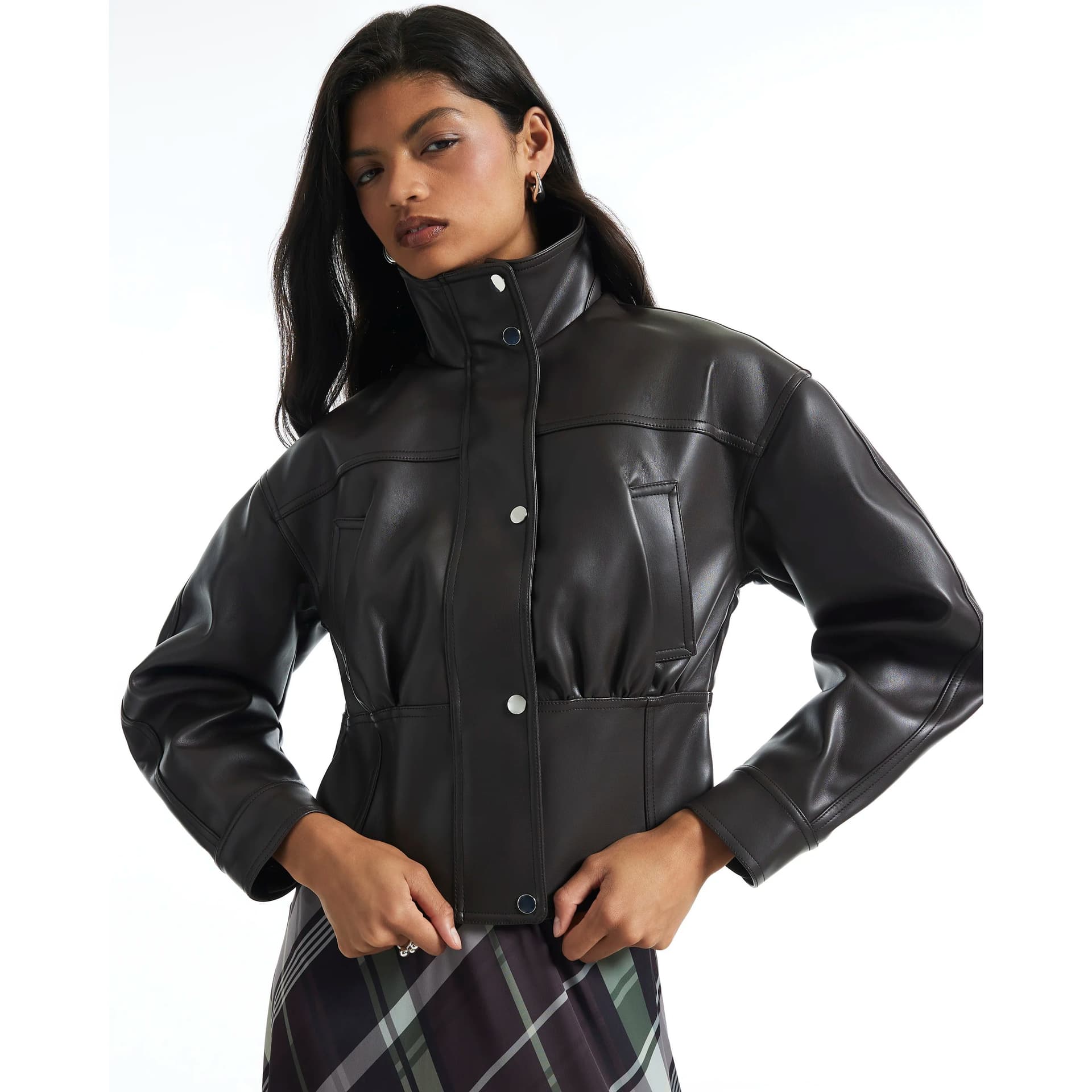 River Island River Island Womens Brown Faux Leather Corset Detail Jacket