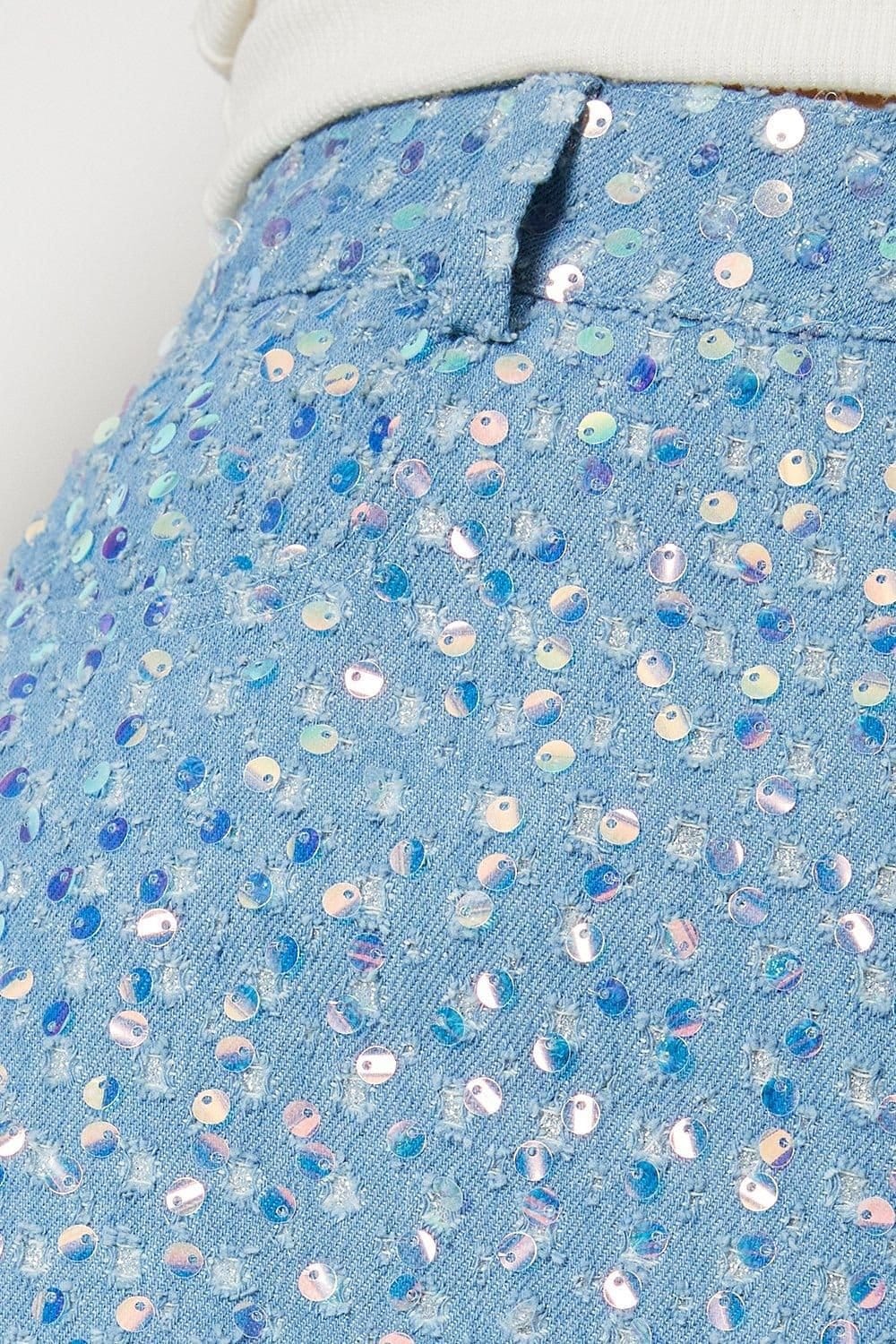 Warehouse Warehouse Women's Sequin Straight Leg Denim Jeans in Mid Blue - 4