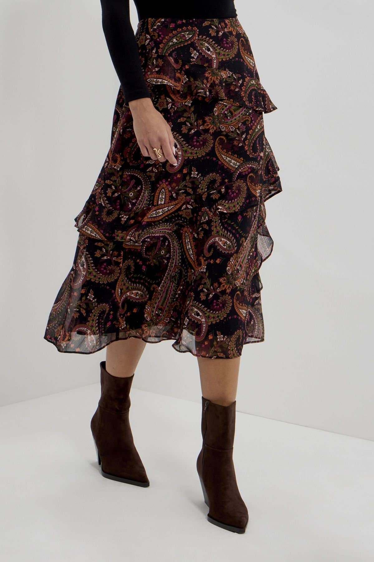 Finery London Finery London Women's Kat Printed Chiffon Midi Skirt in Black