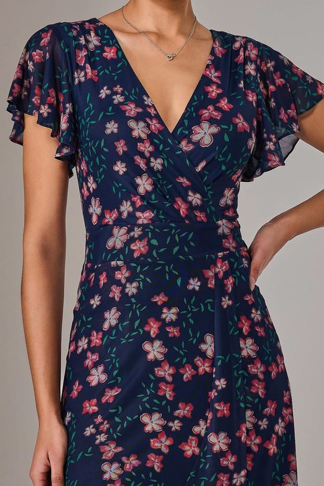 Jolie Moi Jolie Moi Women's Mesh Frill Hem Maxi Dress in Mid Navy - 3