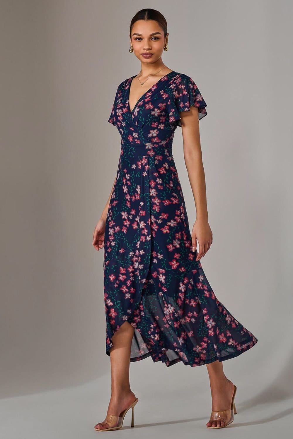 Jolie Moi Jolie Moi Women's Mesh Frill Hem Maxi Dress in Mid Navy - 4