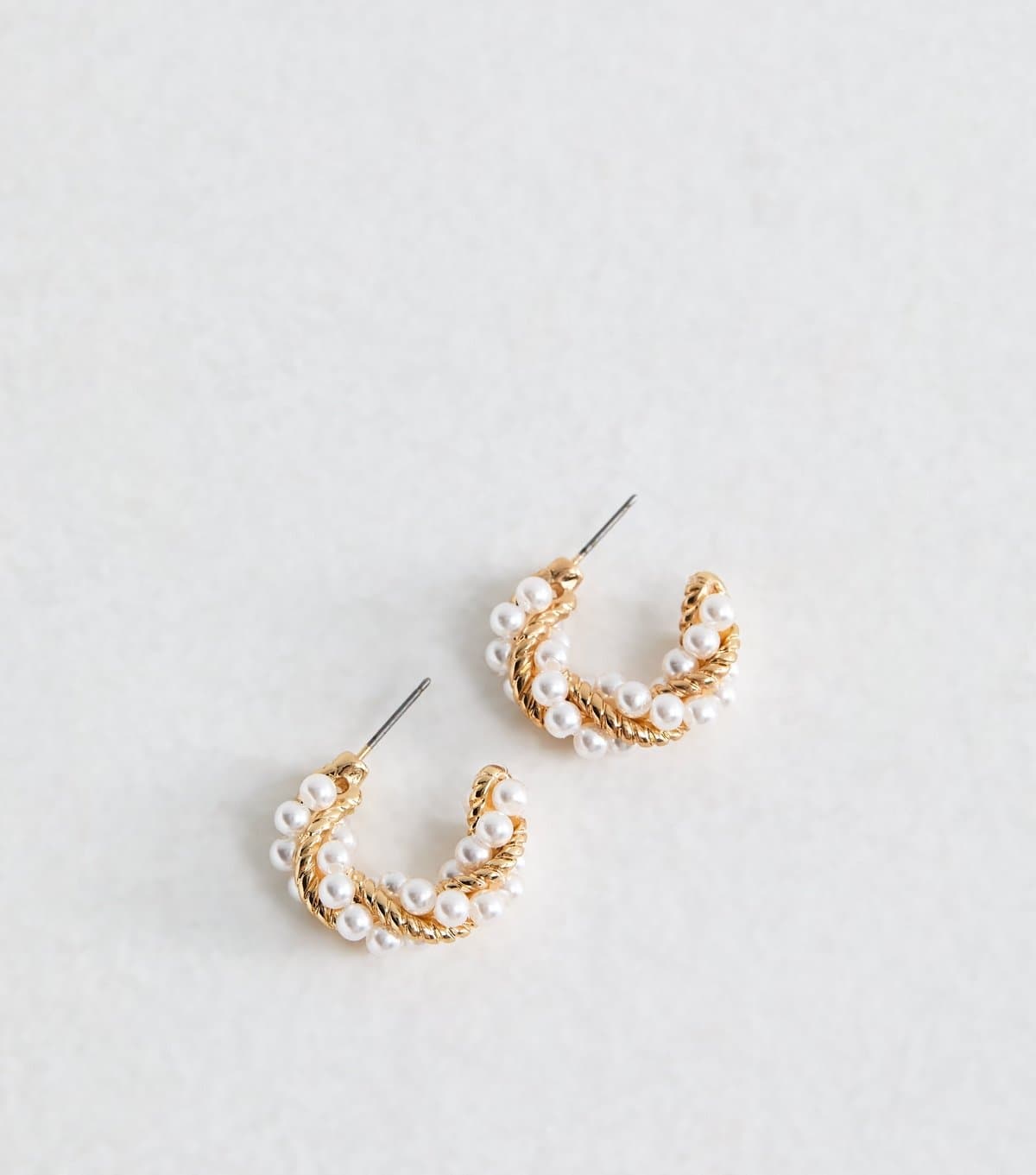 New Look Gold Tone Twisted Faux Pearl Chunky Hoop Earrings New Look