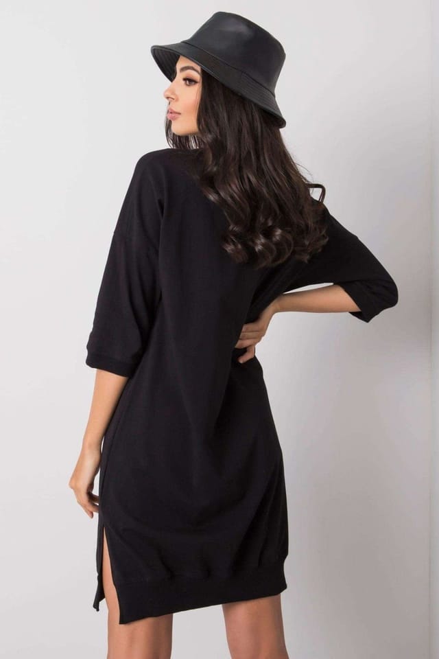 Love Lace Love Lace Women's Cotton Zip Front 3/4 Sleeve Dress Hem in Black - 2