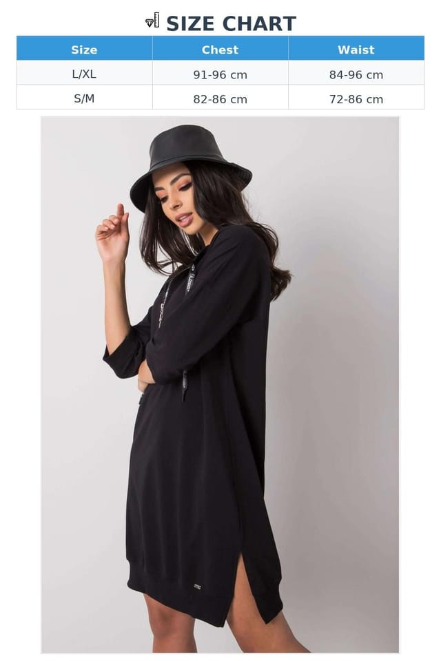 Love Lace Love Lace Women's Cotton Zip Front 3/4 Sleeve Dress Hem in Black - 3