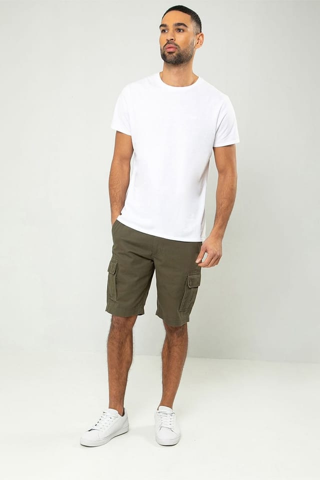 Threadbare Threadbare Men's Cotton 'Bute' Cargo Shorts in Khaki - 3