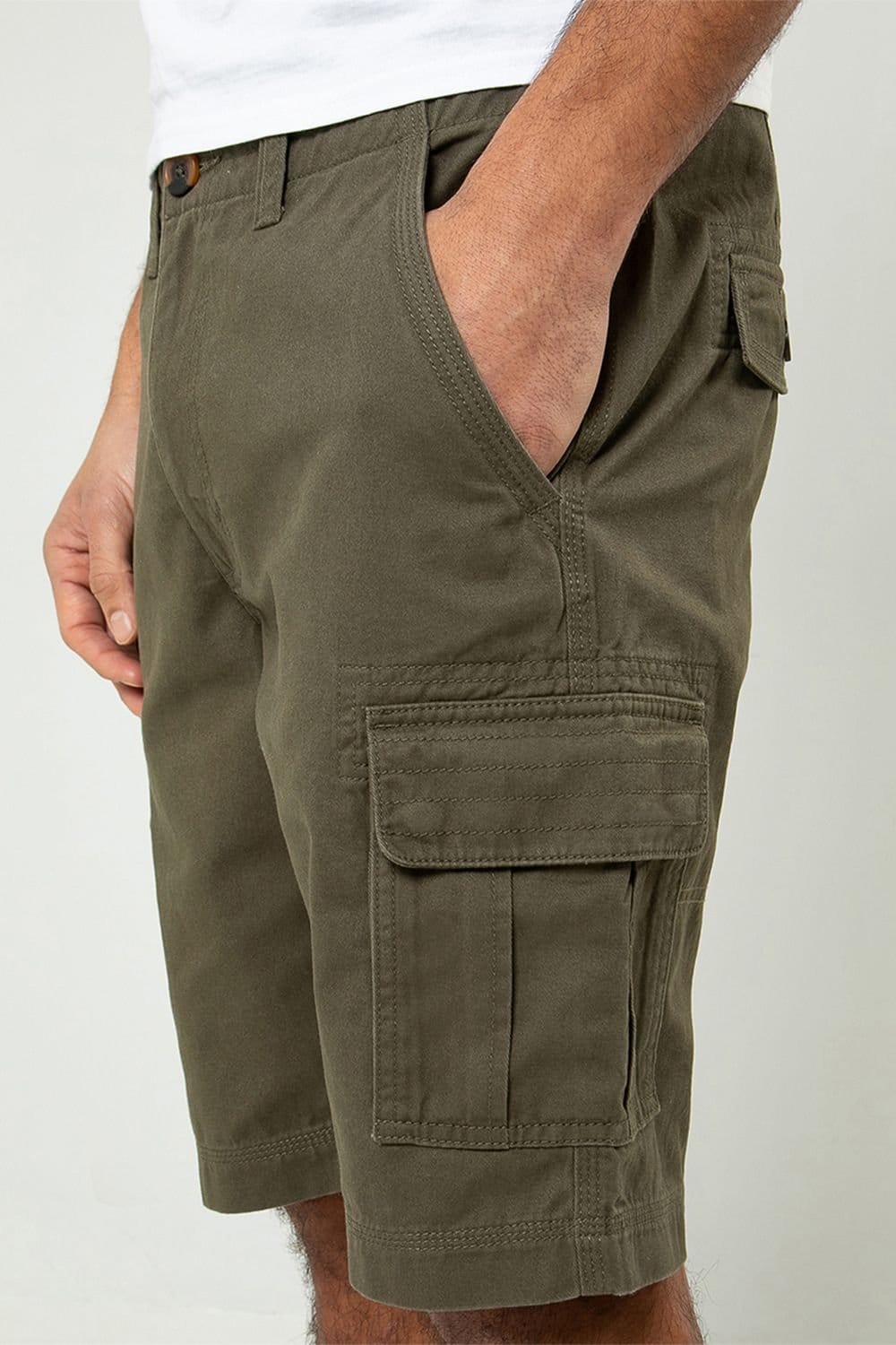 Threadbare Threadbare Men's Cotton 'Bute' Cargo Shorts in Khaki - 4