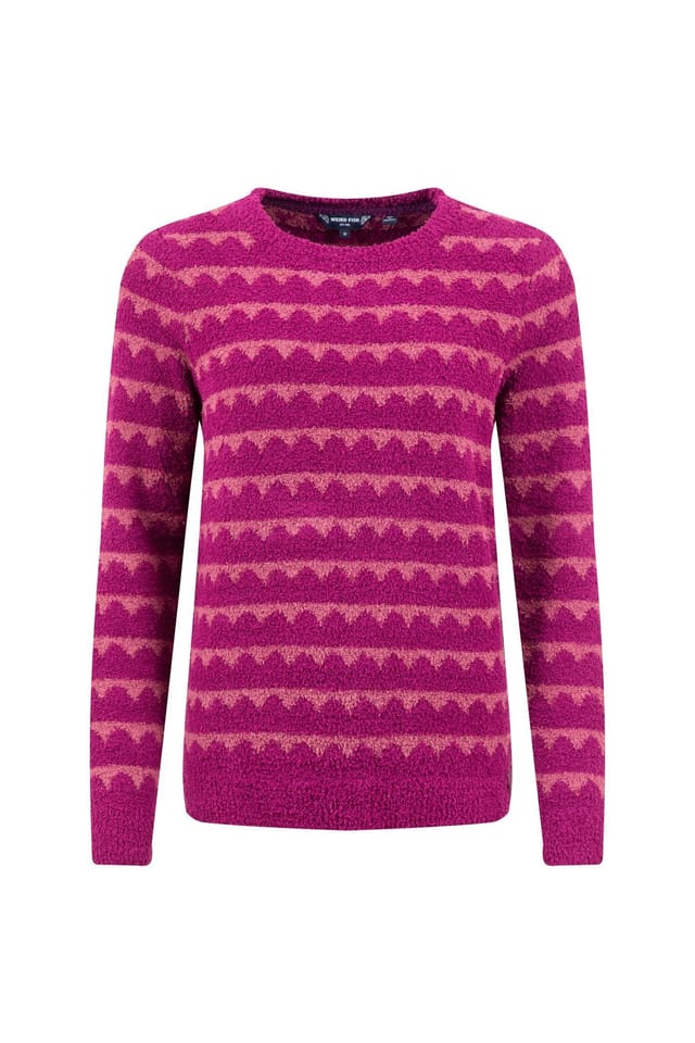 Weird Fish Weird Fish Women's Tyla Cosy Knit Scalloped Jumper in Magenta - 2