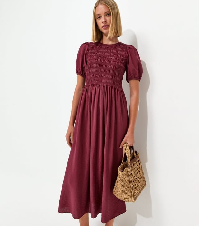 New Look Women's Dark Burgundy Shirred Short Sleeve Midi Dress New Look - 3