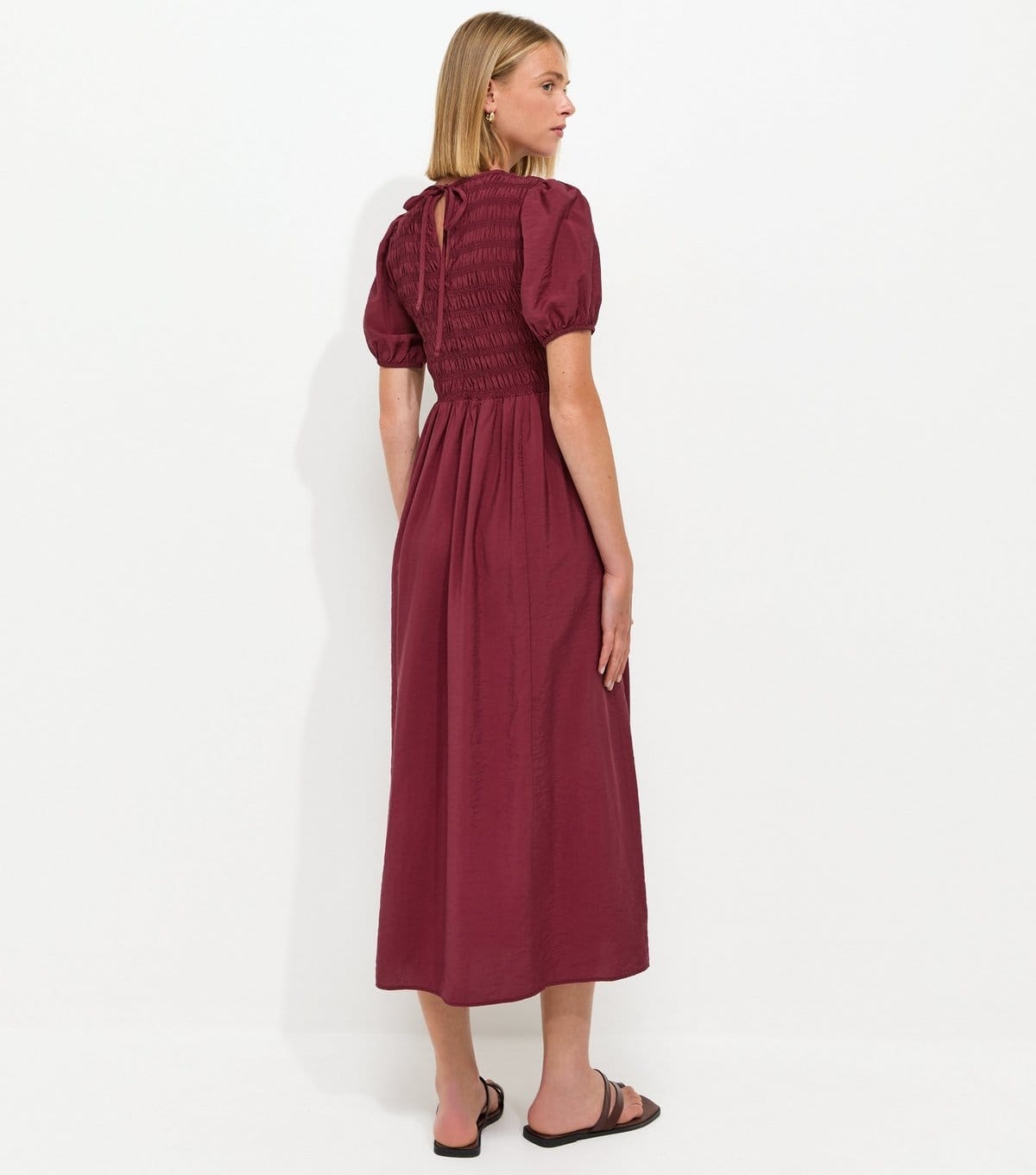 New Look Women's Dark Burgundy Shirred Short Sleeve Midi Dress New Look - 4