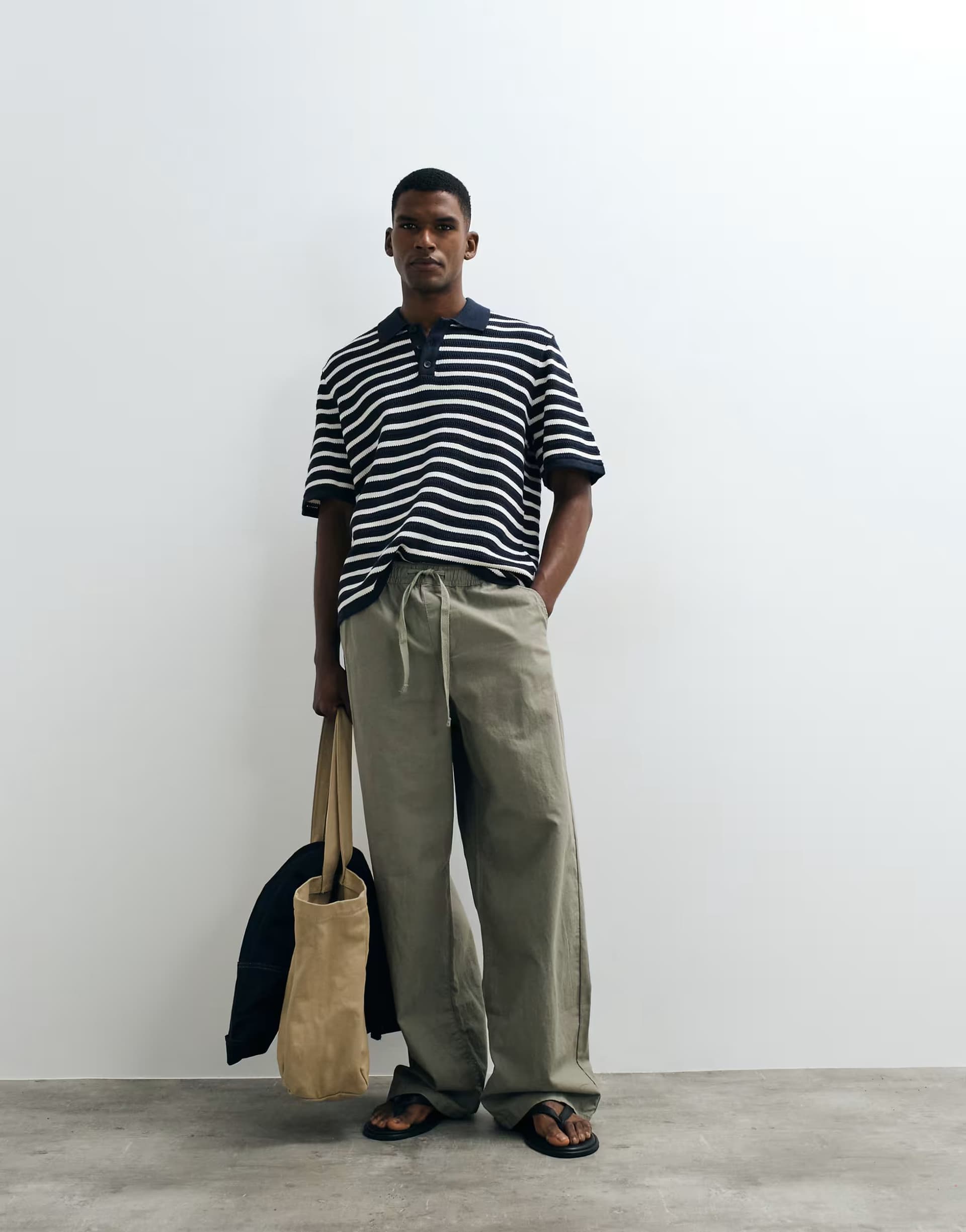 ASOS Jack & Jones half button down knit polo in navy and white stripe