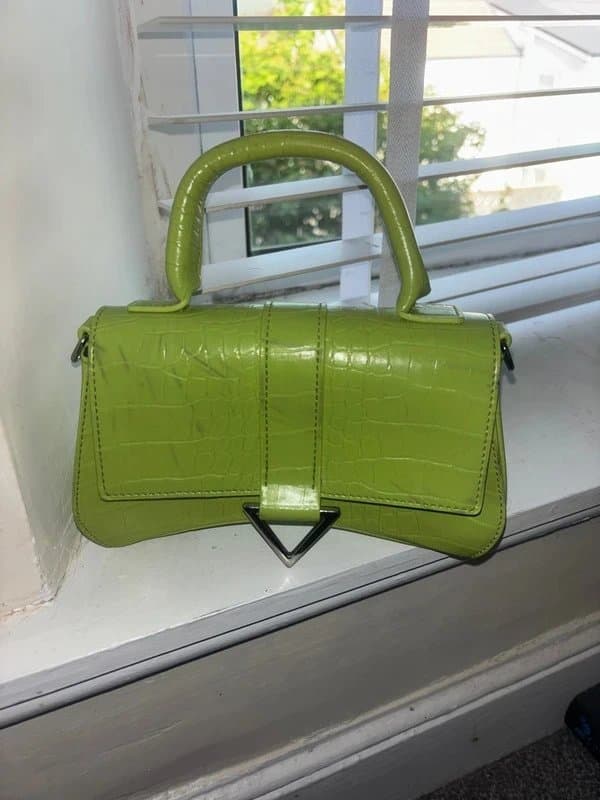ASOS ASOS lime green croc-embossed leather top handle mini bag.
