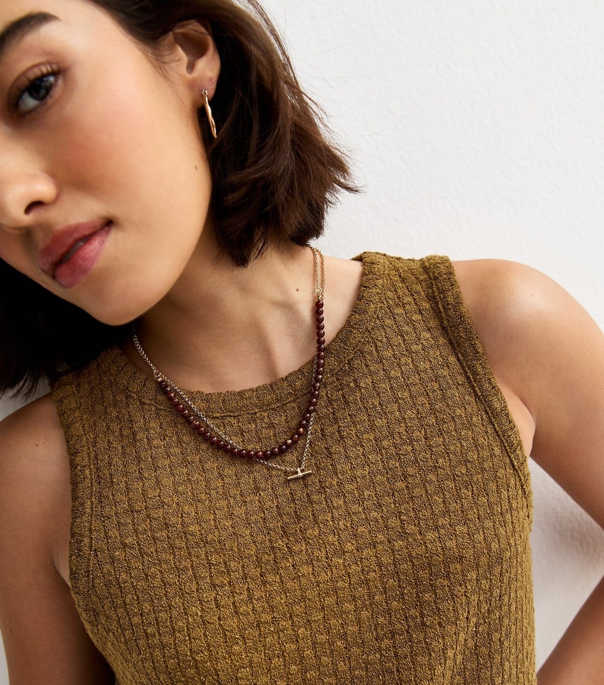 New Look Khaki Brown Textured Slit Hem Vest Top