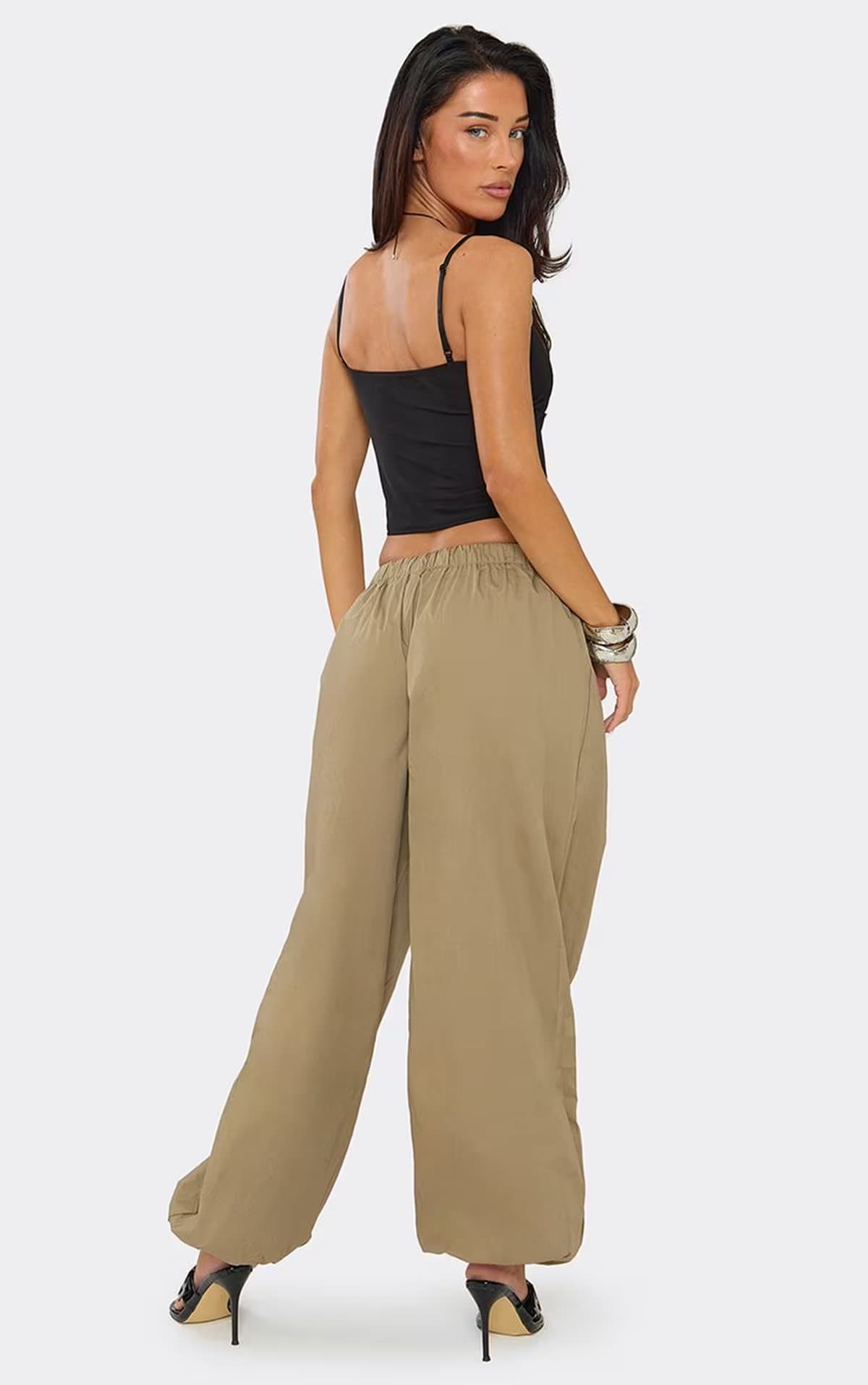 EGO Low Rise Cuffed Cargo Trousers In Taupe, Women's Size UK 6
