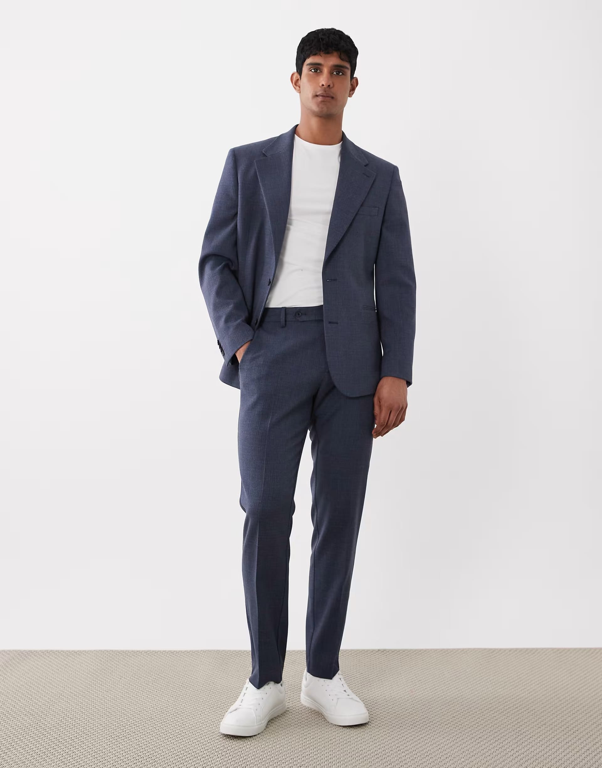 ASOS Slim Suit Trousers in Navy Wool Blend Tweed