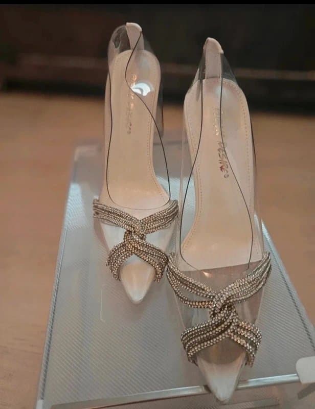 Public Desire Public Desire new 4 white clear perspex crystal diamante heels shoes pointy party bridal occassion