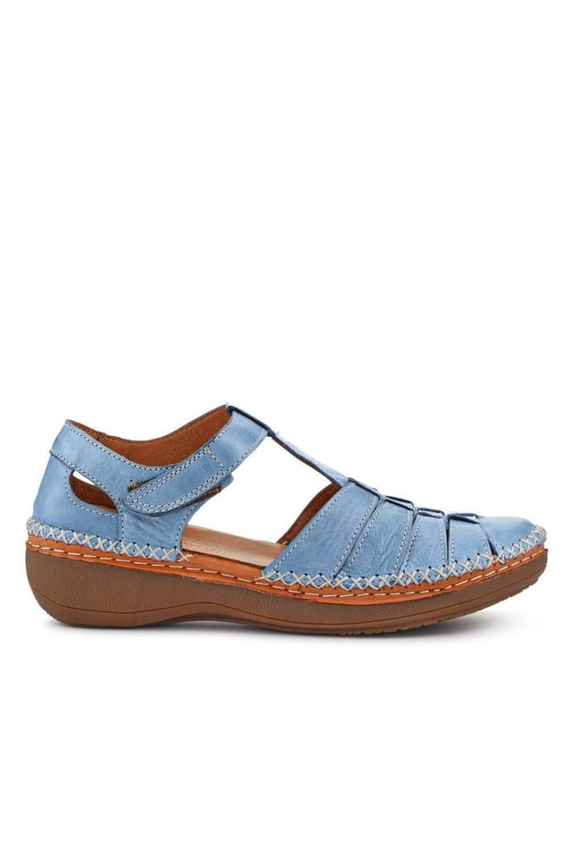 Pavers Pavers Women's Leather Touch Fasten Mary Janes in Blue - 2