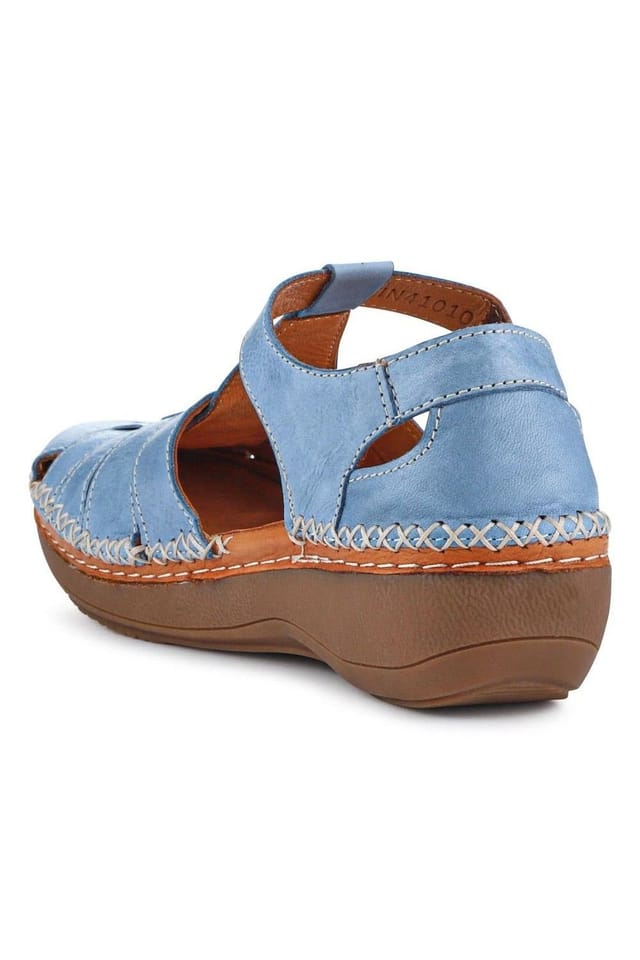 Pavers Pavers Women's Leather Touch Fasten Mary Janes in Blue - 3