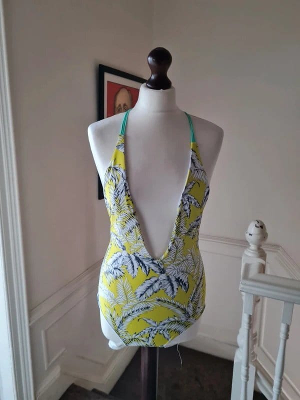 ASOS Bright Yellow Palm Print Backless Swimsuit