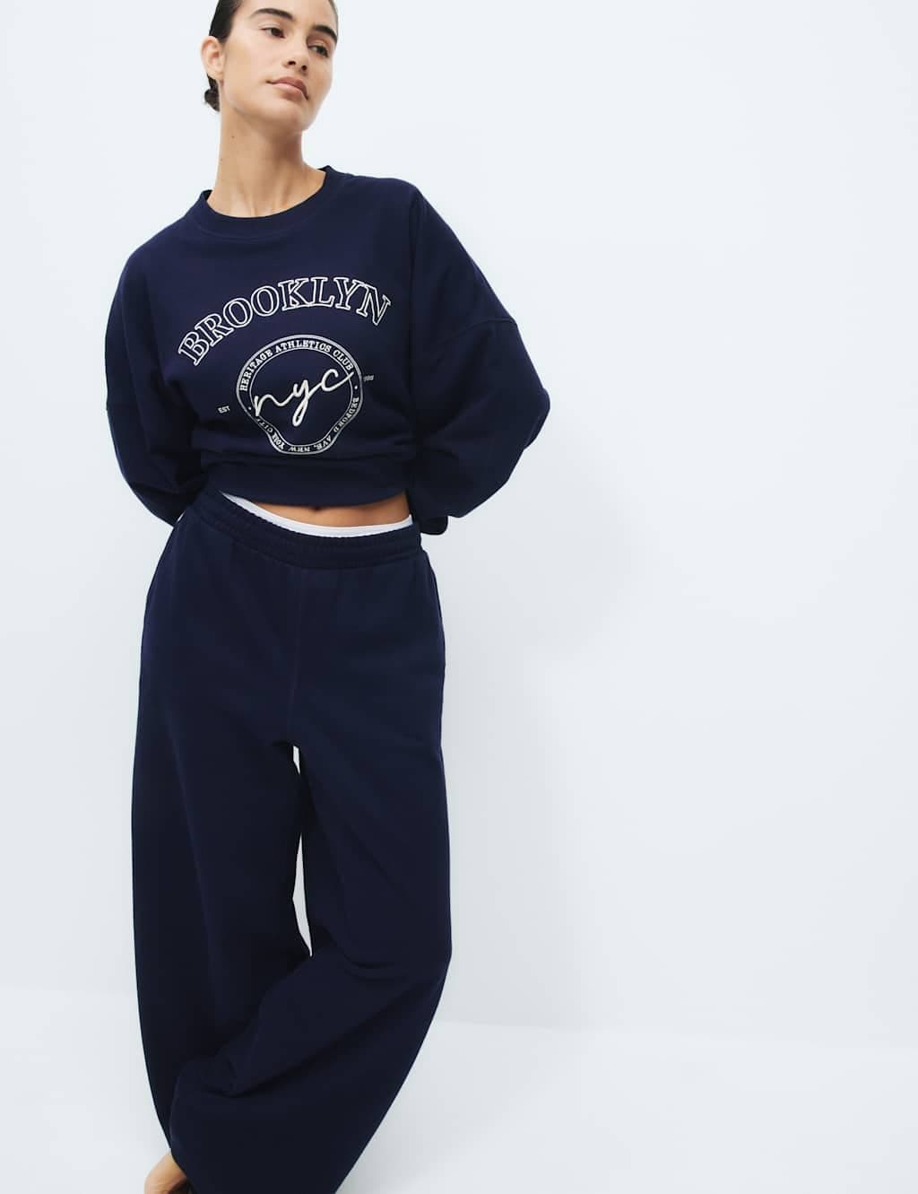 Marks & Spencer M&S Cotton Rich Embroidered Loopback Sweatshirt Navy