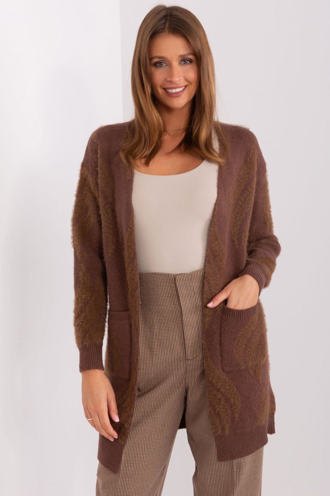Love Lace Love Lace Women's Variegated Long Sleeve Cardigan with Pockets Style 188287 in Brown