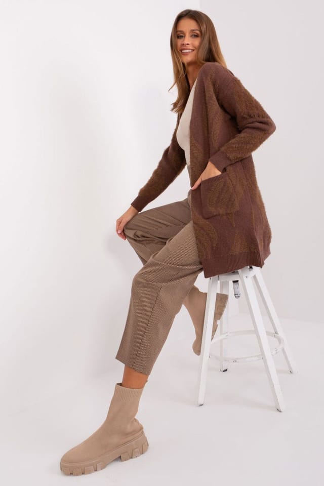 Love Lace Love Lace Women's Variegated Long Sleeve Cardigan with Pockets Style 188287 in Brown - 2