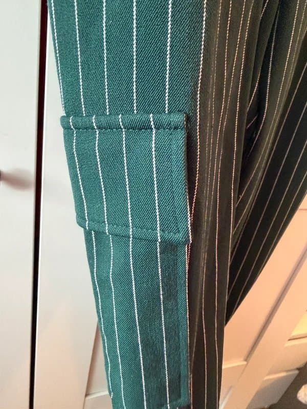 Bershka Green pin stripe dungarees/jumpsuit with cuffed bottoms