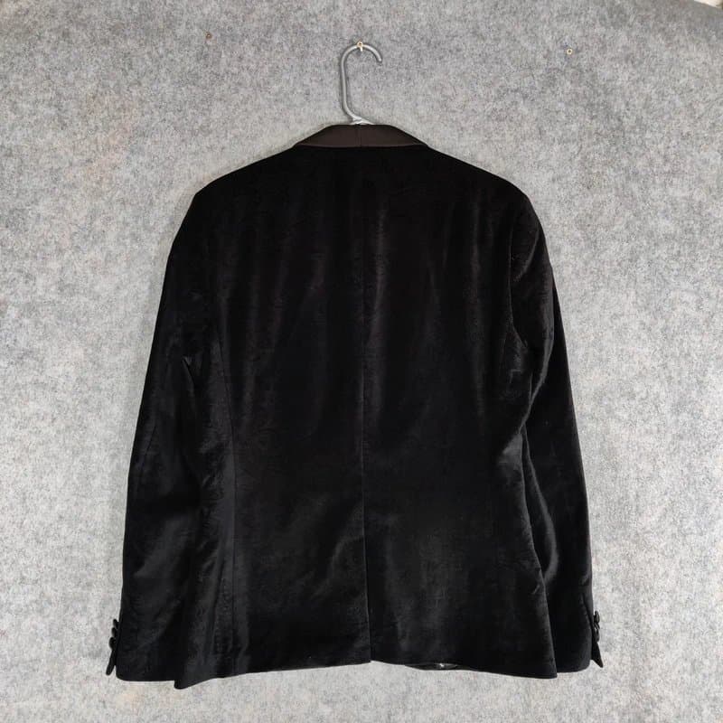 Next Next Tuxedo Jacket Size 40L Slim Black Velvet Baroque Paisley Smoking Dinner