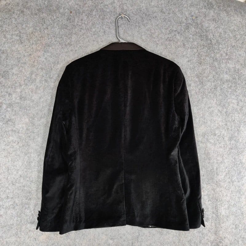 Next Next Tuxedo Jacket Size 40L Slim Black Velvet Baroque Paisley Smoking Dinner - 1