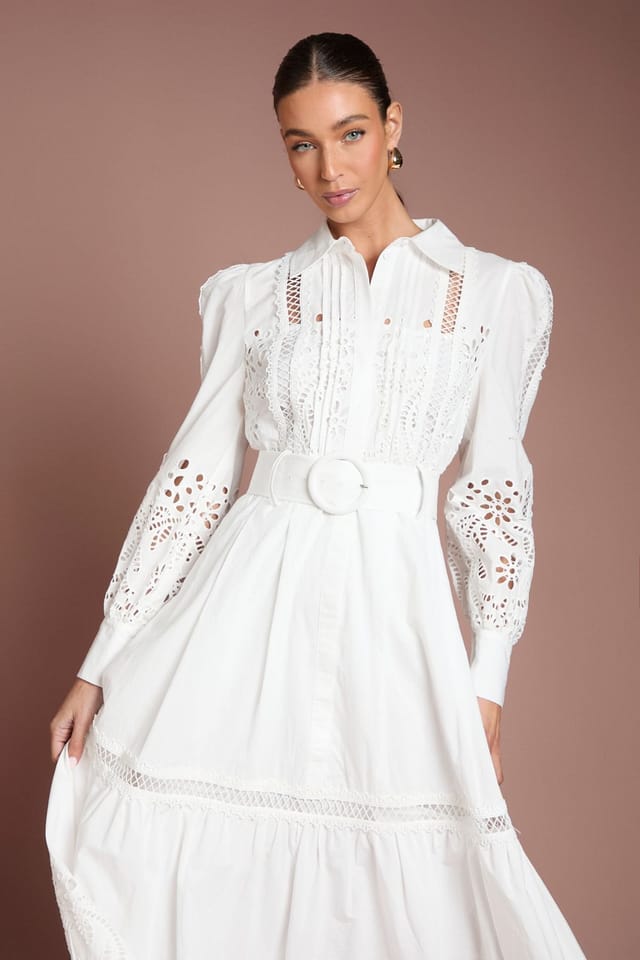 Coast Coast Women's Lace Tiered Detail Shirt Dress in Ivory - 2