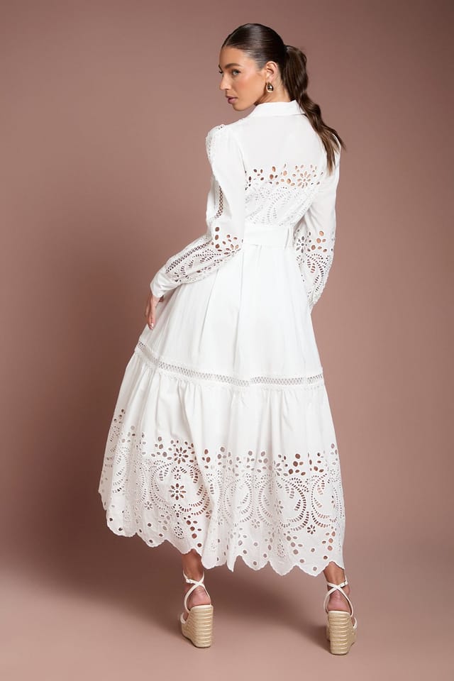 Coast Coast Women's Lace Tiered Detail Shirt Dress in Ivory - 3