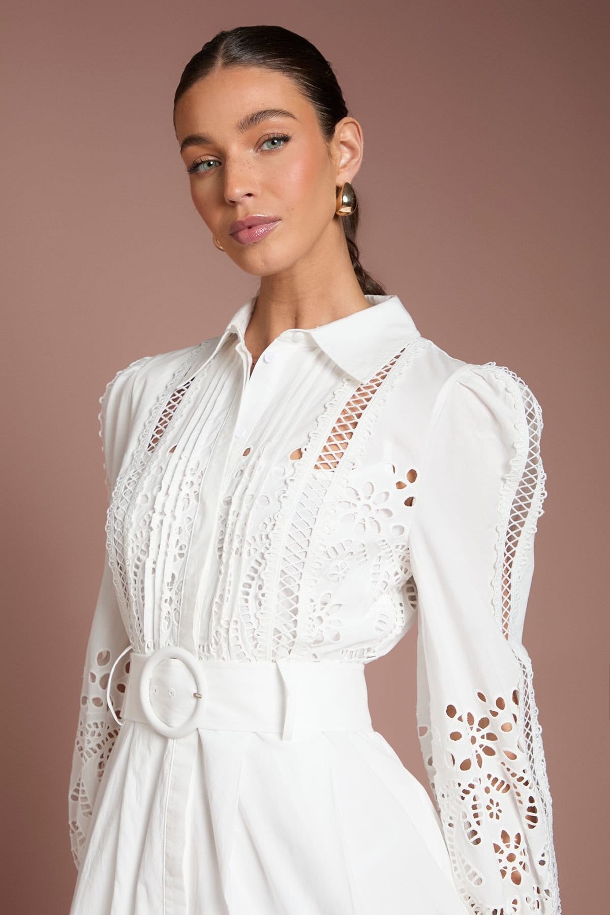 Coast Coast Women's Lace Tiered Detail Shirt Dress in Ivory - 4