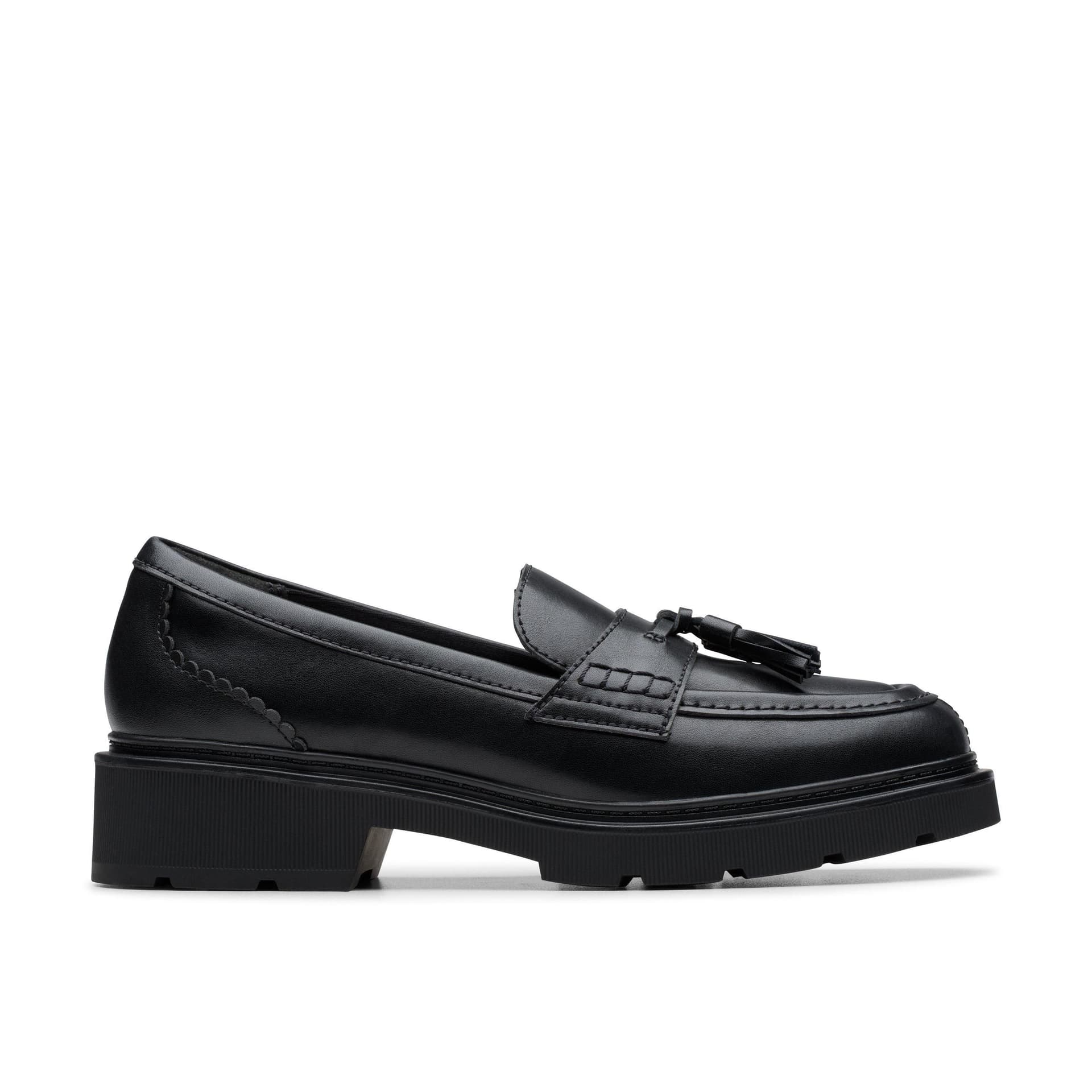 Clarks Clarks Women's Lauryl Tassel Black Leather Loafers, Slip Ons