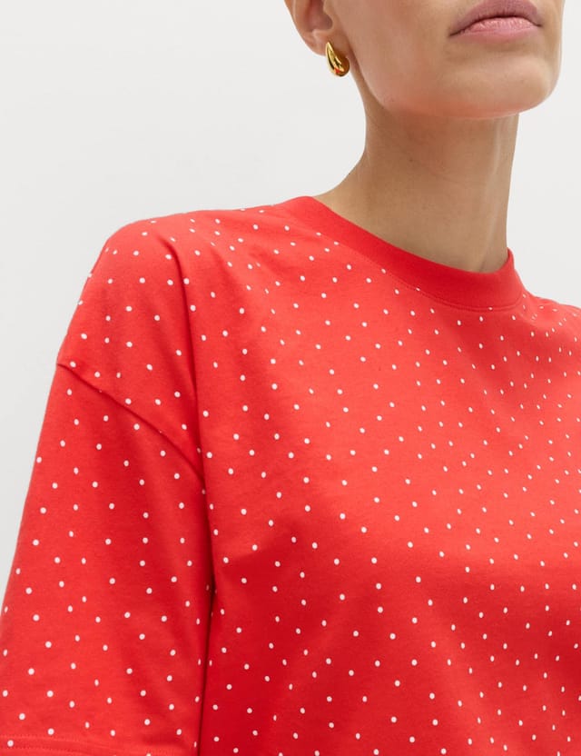 Marks & Spencer M&S Pure Cotton Striped Relaxed Boxy T-Shirt Red Mix - 2