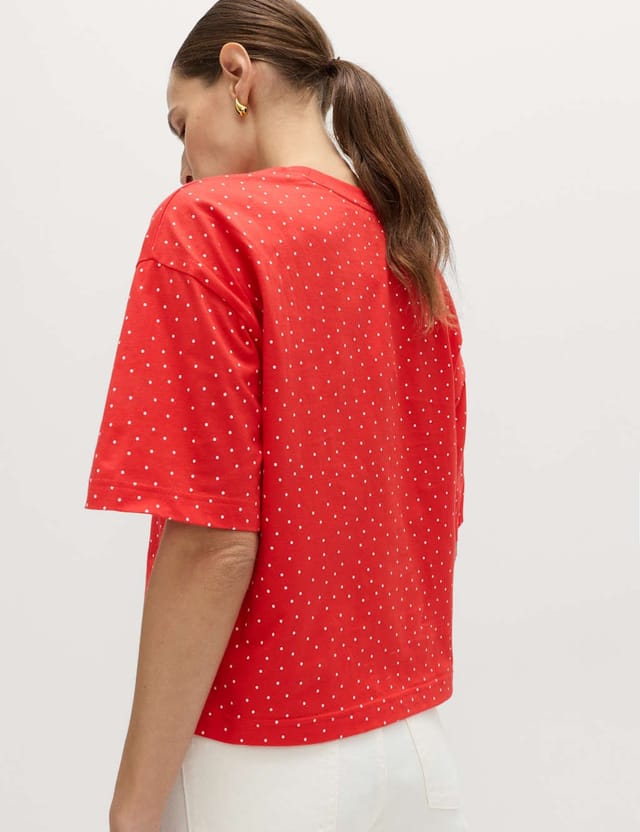 Marks & Spencer M&S Pure Cotton Striped Relaxed Boxy T-Shirt Red Mix - 3