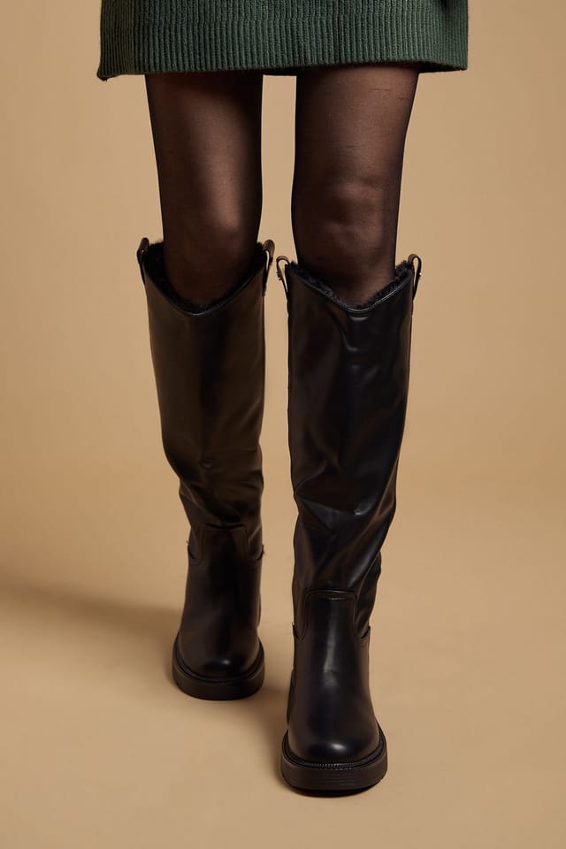 Oasis Oasis Women's Tara Faux Leather With Faux Fur Lining Chunky Knee Boots in Black - 2
