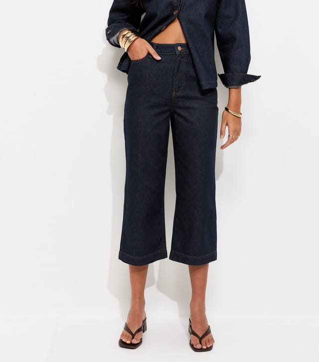 New Look Women's Navy Adalae Cropped High Waisted Wide Leg Jeans New Look - 2